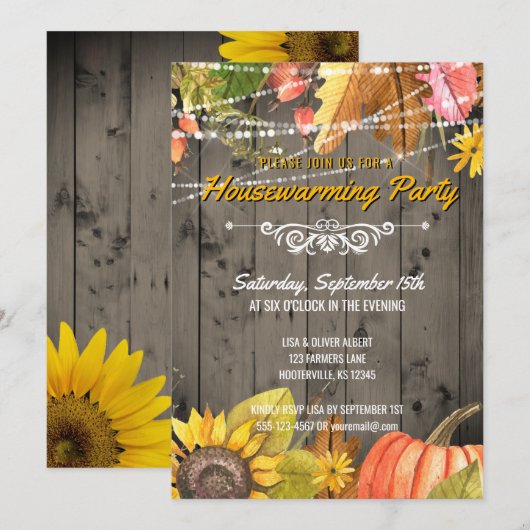 Rustic Autumn Housewarming Party Barnwood Lights Kaart (Voorkant / Achterkant)