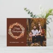 Rustic Autumn Krans verlaat Thanksgiving Foto Feestdagenkaart (Staand voorkant)