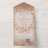 Rustic Autumn Leaf & Berry Wreath Brown QR Code All In One Uitnodiging (Binnen)