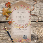 Rustic Autumn Leaf & Berry Wreath Brown QR Code All In One Uitnodiging<br><div class="desc">BESCHIKBAAR MET OF ZONDER EEN QR-CODE OM IN HET RSVP-GEBIED TE SCAN. Dit ontwerp is voorzien van een groef van herfstbladeren en bessen die op een zachte witte blauwe bekleding op een bruine achtergrond worden geplaatst. Voeg een code QR aan uw uitnodiging toe zodat de gasten tot uw trouwwebsite voor...</div>