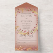 Rustic Autumn Leaf & Berry Wreath Rust Dinner All In One Uitnodiging (Binnen)