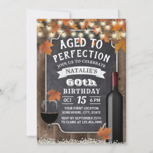 Rustic Autumn Leaves 60th Birthday Wine Party Kaart