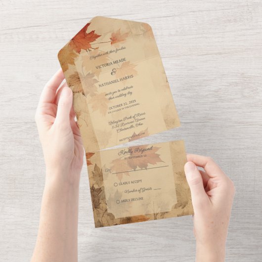 Rustic Autumn Leaves All In One Uitnodiging (Afscheurbaar)
