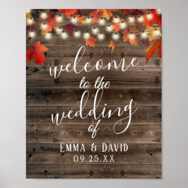 Rustic Autumn Leaves Barn Wood Wedding Sign Poster