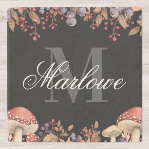 Rustic Autumn Leaves Black White Monogram Stenen Onderzetter