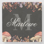 Rustic Autumn Leaves Black White Monogram Stenen Onderzetter (Voorkant)