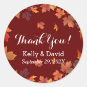 Rustic Autumn Leaves Burgundy Fall Wedding Favor Ronde Sticker (Voorkant)