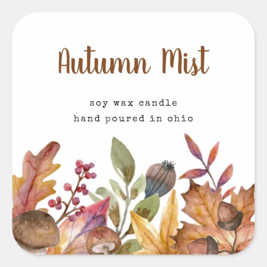 Rustic Autumn Leaves Candle Cosmetics Vierkante Sticker (Voorkant)