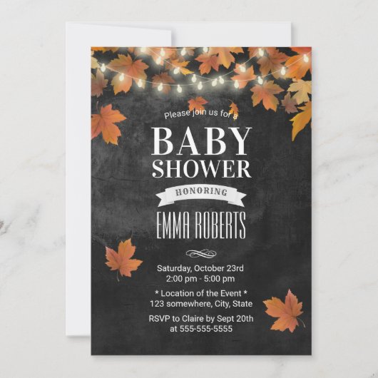 Rustic Autumn Leaves Chalkboard Baby shower Kaart (Voorkant)