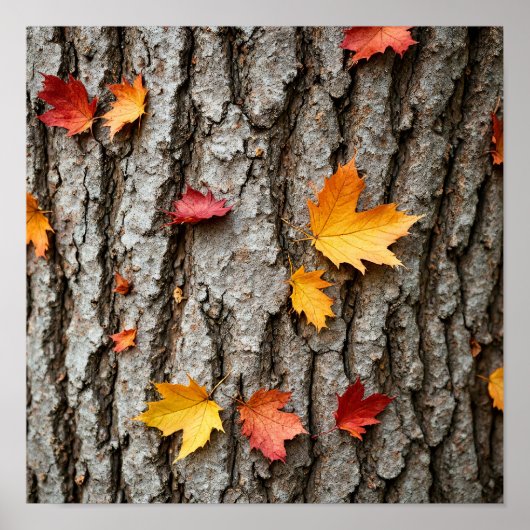 Rustic Autumn Leaves Fall Colors Tree Bark Poster (Voorkant)