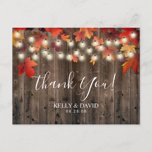 Rustic Autumn Leaves Fall Wedding Bedankt Briefkaart (Voorkant)