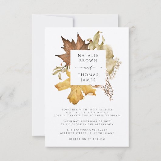 Rustic Autumn Leaves Fall Wedding Felt Ecru Kaart (Voorkant)