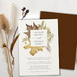Rustic Autumn Leaves Fall Wedding Felt Ecru Kaart