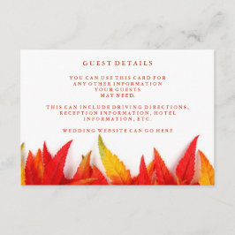 Rustic Autumn Leaves Fall Wedding Guest Details Informatiekaartje