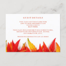 Rustic Autumn Leaves Fall Wedding Guest Details Informatiekaartje