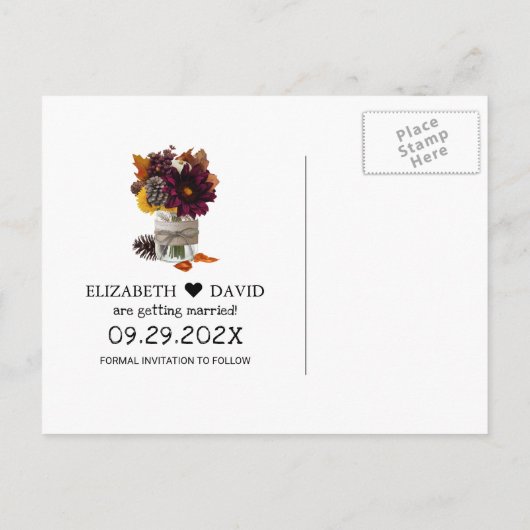 Rustic Autumn Leaves Fall Wedding Save the Date Aankondigingskaart (Achterkant)