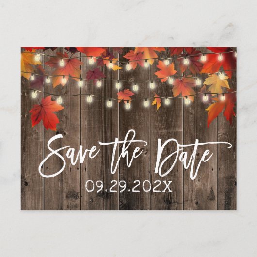 Rustic Autumn Leaves Fall Wedding Save the Date Aankondigingskaart (Voorkant)