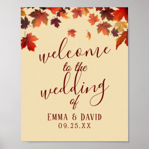 Rustic Autumn Leaves Fall Wedding Welcome Sign Poster