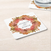 Rustic Autumn Leaves Herfst Wreath Wedding Kartonnen Onderzetters (Schuin)