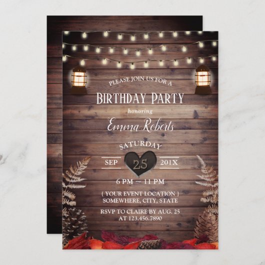 Rustic Autumn Leaves  Lantern Birthday Kaart (Voorkant / Achterkant)