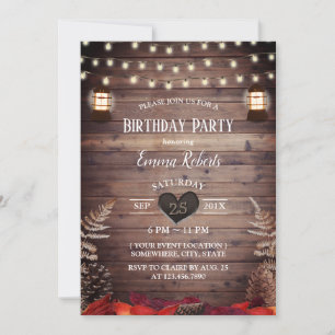 Rustic Autumn Leaves Lantern Birthday Kaart