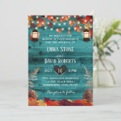 Rustic Autumn Leaves Lantern Blauwgroen Barn Weddi Kaart (Staand voorkant)