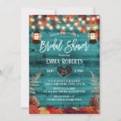 Rustic Autumn Leaves Lantern Blauwgroen Vrijgezell Kaart (Voorkant)