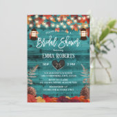 Rustic Autumn Leaves Lantern Blauwgroen Vrijgezell Kaart (Staand voorkant)