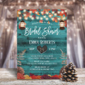 Rustic Autumn Leaves Lantern Blauwgroen Vrijgezell Kaart