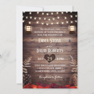 Rustic Autumn Leaves  Lantern Fall Wedding Kaart