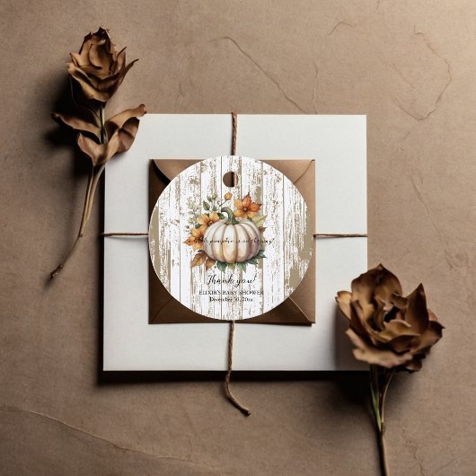 Rustic Autumn Leaves Little Pumpkin Baby shower Bedankjes Labels