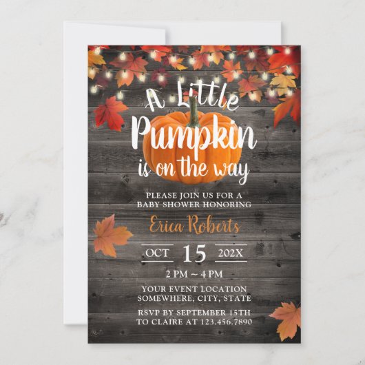 Rustic Autumn Leaves Little Pumpkin Baby shower Kaart (Voorkant)