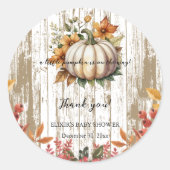 Rustic Autumn Leaves Little Pumpkin Baby shower Ronde Sticker (Voorkant)