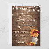 Rustic Autumn Leaves Mason Jar Lights Baby shower Kaart (Voorkant)