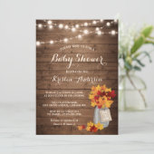 Rustic Autumn Leaves Mason Jar Lights Baby shower Kaart (Staand voorkant)
