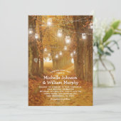 Rustic Autumn Leaves Mason Jar Lights Wedding Kaart (Staand voorkant)