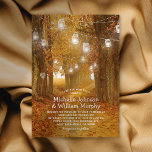 Rustic Autumn Leaves Mason Jar Lights Wedding Kaart<br><div class="desc">Herfst woodland trouwuitnodigingen met een roestachtig herfstbos met bomen in rode, oranje en gele bladeren, een gekerfd hart met je initialen, snaartwinkle moeraslichten en een moderne sjabloon voor trouwtekst. Voor verdere aanpassing, te klikken gelieve de "personalize"knoop om deze sjabloon te wijzigen. Alle tekststijl, kleuren en grootten kunnen worden aangepast aan...</div>