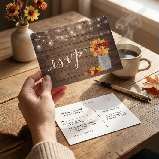 Rustic Autumn Leaves Metselwerk Pot Slinger Licht  Uitnodiging Briefkaart