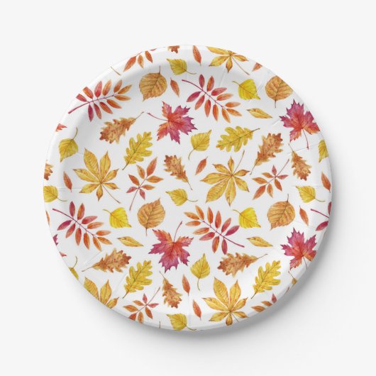 Rustic Autumn Leaves Pattern Thanksgiving Papieren Bordje (Voorkant)