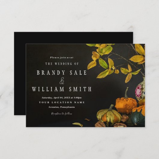 Rustic Autumn Leaves Pumpkin Wedding Invitations Kaart (Voorkant / Achterkant)