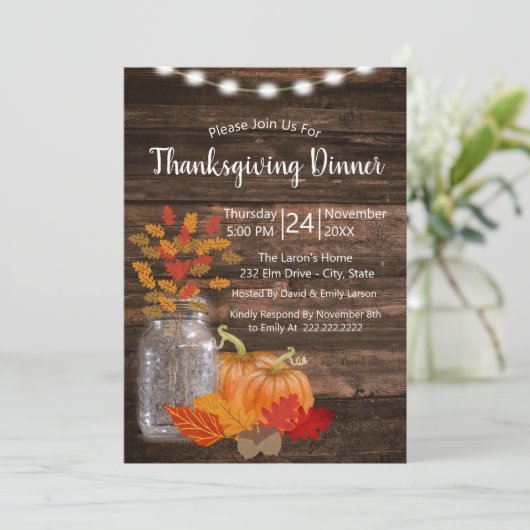 Rustic Autumn Leaves & Pumpkins Thanksgiving Kaart (Staand voorkant)