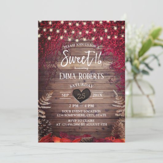 Rustic Autumn Leaves String Lights Barn Sweet 16 Kaart (Staand voorkant)