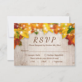 Rustic Autumn Leaves String Lights Wedding RSVP Kaartje