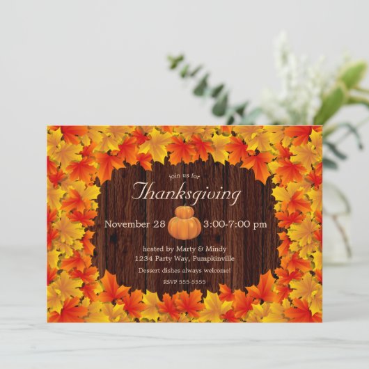 Rustic Autumn Leaves, Thanksgiving pompoenen Kaart (Staand voorkant)