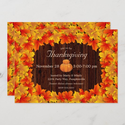 Rustic Autumn Leaves, Thanksgiving pompoenen Kaart (Voorkant / Achterkant)