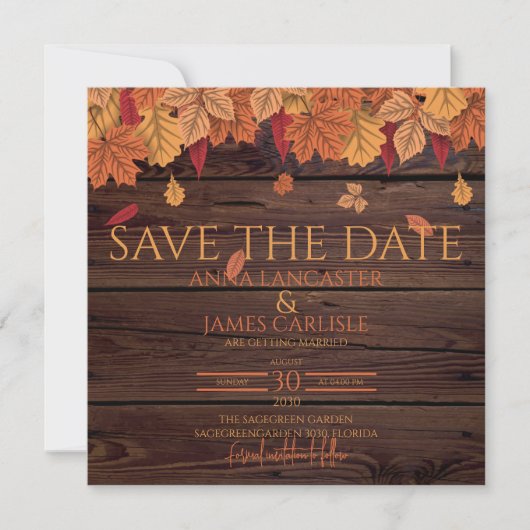 Rustic Autumn Leaves trouwaankondiging Save The Date (Voorkant)