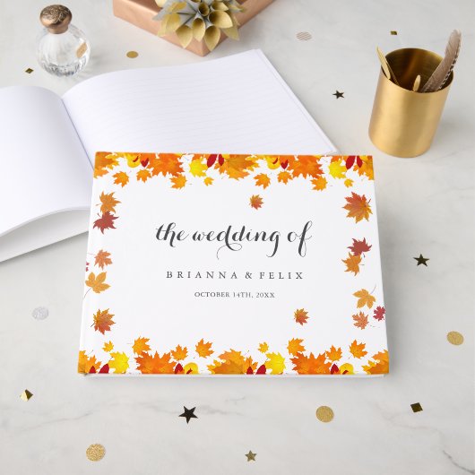 Rustic Autumn Leaves Wedding Gastenboek (Voorkant open)
