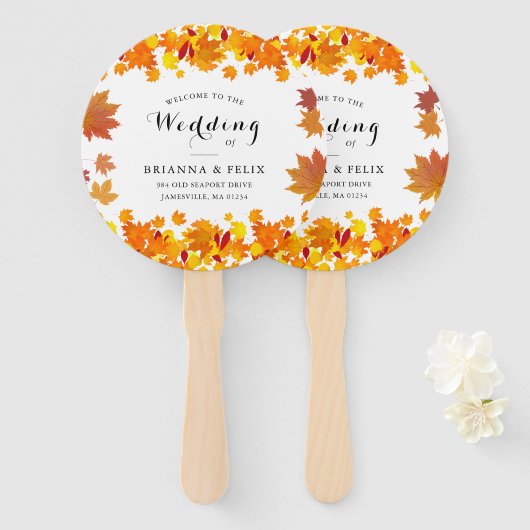 Rustic Autumn Leaves Wedding Handwaaier (Voorkant en achterkant)