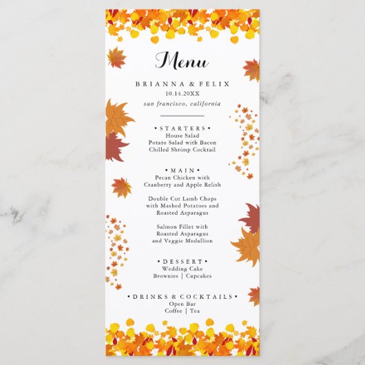 Rustic Autumn Leaves Wedding Menu (Voorkant)