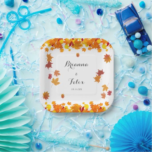 Rustic Autumn Leaves Wedding Papieren Bordje (Feest)